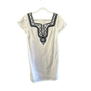 Milly Women's White & Black Short Sleeves Embroidered Mini Dress Size small